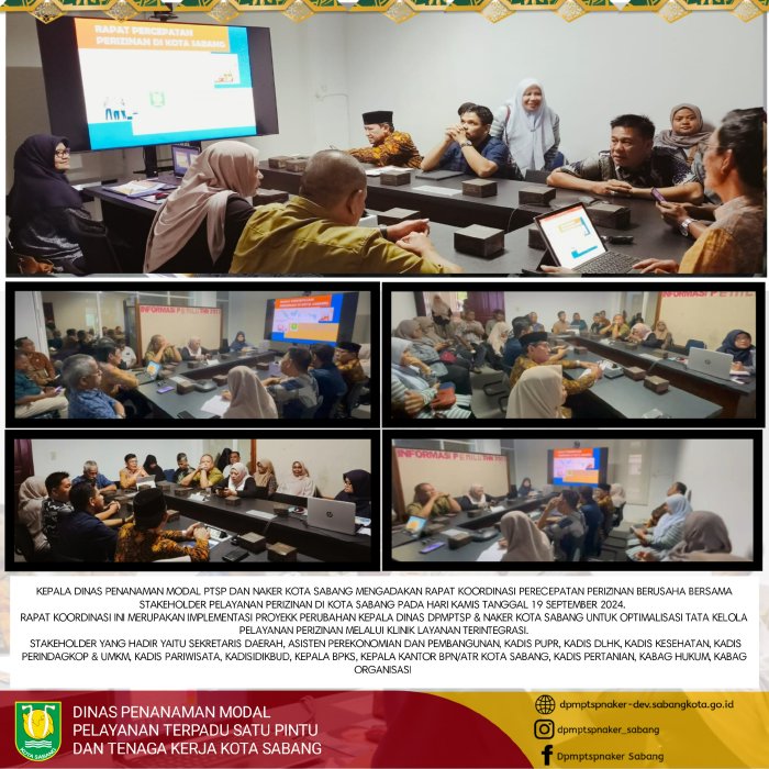 Rakor Percepatan Perizinan Berusaha Bersama Stakeholder Pelayanan Perizinan di Kota Sabang